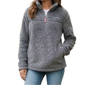 Alpine Sherpa Women’s Plush Gray Teddy Fleece Quarter Zip Pullover – Size Medium